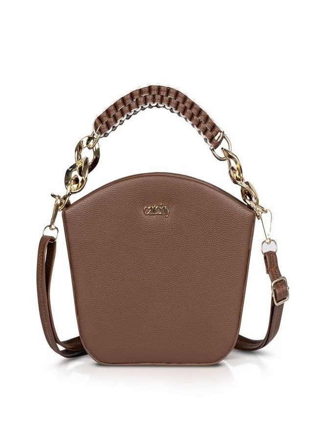 كاتشي حقيبة كتف نسائية جذابة من الجلد الصناعي البني مع سحاب إغلاق - Image 1